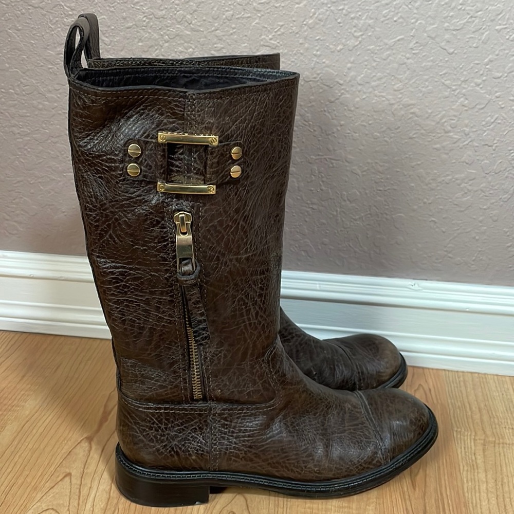 Tory Burch Stowe leather boots with gold accents